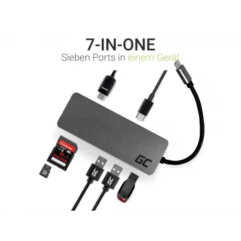 Green Cell AK50 - USB 3.2 Gen 1 Type-C - USB 2.0 - USB 3.2 Gen 1 Type-A - USB 3.2 Gen 1 Type-C - MicroSD (TransFlash) - SD - Sudraba - Apple MacBook