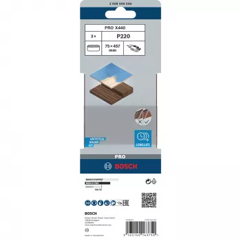 Slīpēšanas lente kokam Best for Wood 3 gab., grauds 220, 75 mm x 457 mm