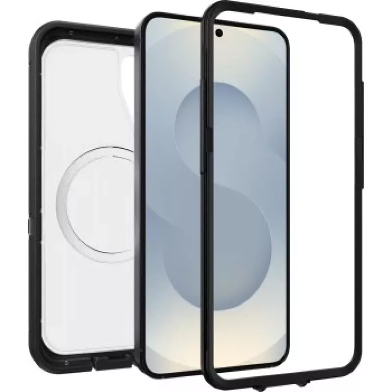 OtterBox Defender XT Clear Magnets Samsung Galaxy S25 caurspīdīgs/melns rūdīta stikla ekrāna aizsargs