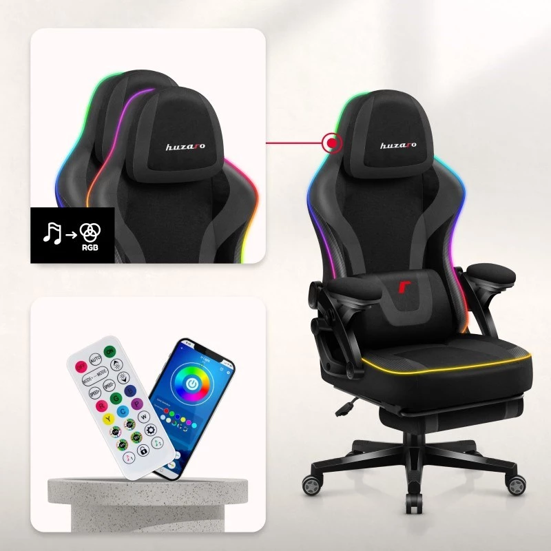 Spēļu krēsls huzaro HZ-FORCE 4.6 RGB Black Mesh