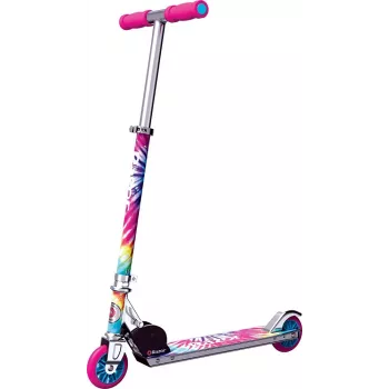 Bērnu skrejritenis Razor A Tie-Dye — alumīnija salokāms 2-riteņu skrejritenis, regulējams stūres augstums, ABEC-5, maks. slodze 65 kg
