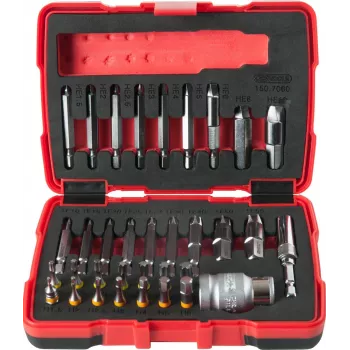 Skrūvju izvilcēju komplekts ks tools 150 1/4 collas 10 mm 34-daļīgs bojātām un noapaļotām skrūvēm