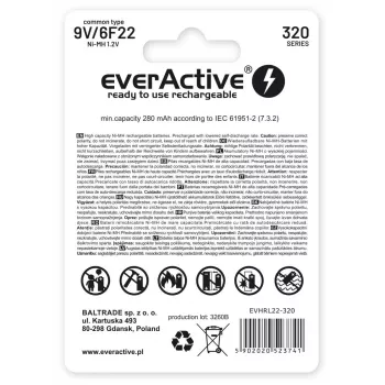 Akumulators everActive EVHRL22-320 9V NiMH prizmatisks 8.4V, 55 g, 48.5 mm