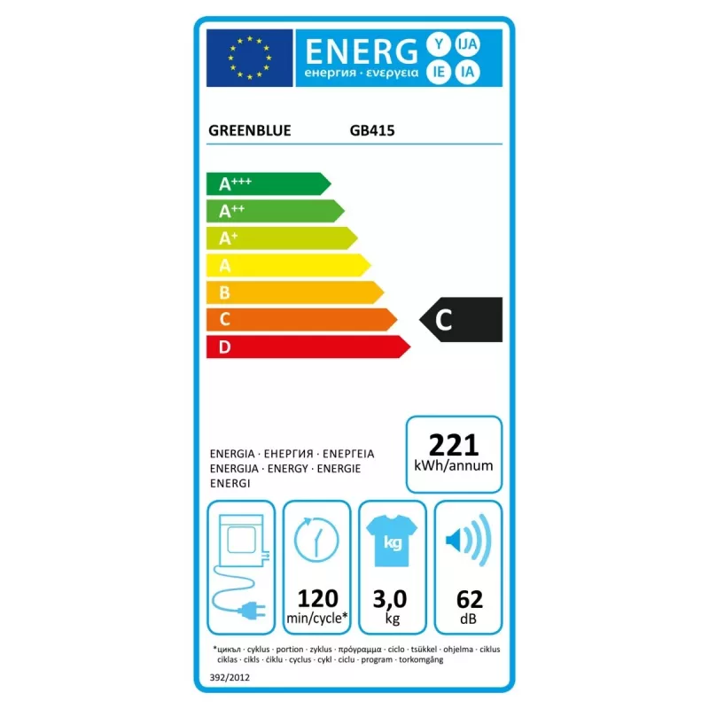 Veļas žāvētājs GreenBlue GB415, kompakts, 3 kg, 830 W, pelēks