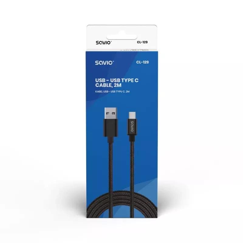 Savio CL-129 USB kabelis 2 m USB 2.0 USB A USB C Melns