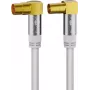 Goobay TV antennas kabelis (135 dB tips), 4x ekranēts, 10 m, balts - zeltīts, Koax ligzda 90° > Koax spraudnis 90° (70450)