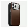 Ādas folio vāciņš Nomad Modern Leather Folio iPhone 17 Pro — brūns, piemērots 6,3 collu (16 cm) ekrānam, 4 kabatiņas kartēm
