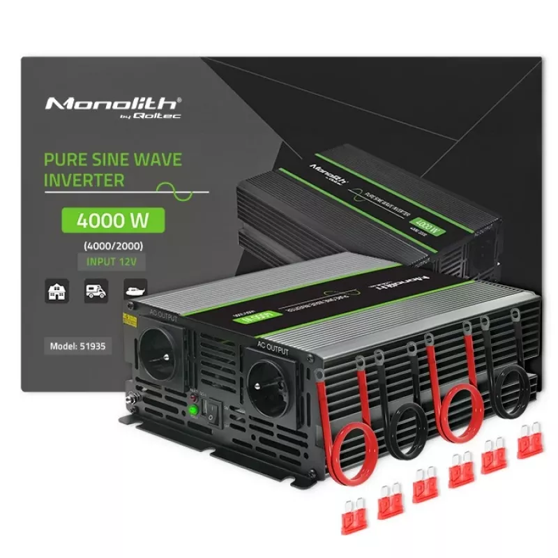 Qoltec Monolith automobiļa invertors 4000 W Melns
