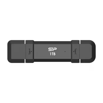 USB zibatmiņa Silicon Power DS72 1 TB, USB 3.2 Gen 2 Type-A / Type-C, alumīnija-gumijas korpuss, melna