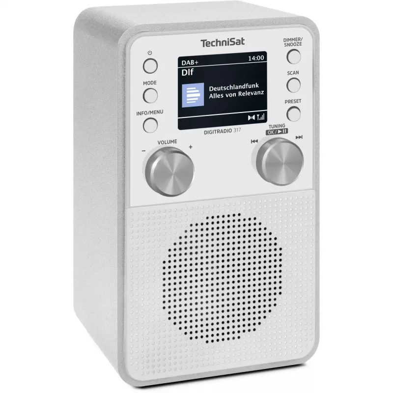 Digitālais radio TECHNISAT DigitRadio 317 Balts — FM un DAB+ uztveršana, kompakts galda modelis