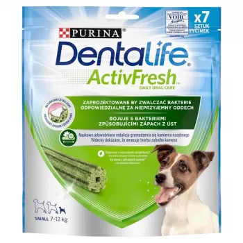 Zobu našķis Purina Nestle Dentalife Active Fresh Small 115 g — vistas garšas zobu kārums pieaugušiem mazo šķirņu suņiem, zobakmens profilaksei