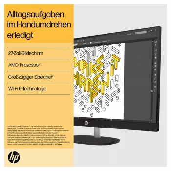 HP 27-cr0471ng - Viss vienā dators - Ryzen 7 7730U - 16 GB RAM - 512 GB NVMe SSD - Radeon Graphics - 1GbE, Wi-Fi 6, Bluetooth