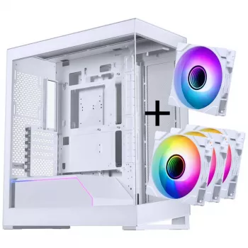 PHANTEKS NV-Series NV5 MK2 ATX korpuss, rūdīts stikls, DRGB - matēti balts + 3 gab. M25 Gen2 PWM D-RGB ventilators reversais lāpstiņas + 1 parastais ventilators - 120mm
