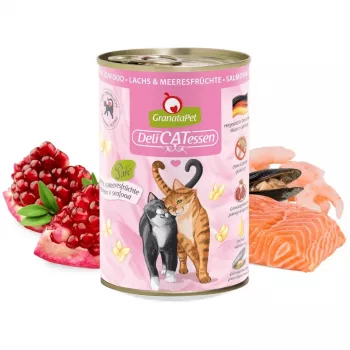 Slapjā barība kaķiem Fox4Pets GranataPet DeliCATessen lasis & jūras veltes 400 g — bezgraudu, pilnvērtīga pieaugušiem kaķiem