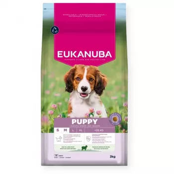 Sausā suņu barība EUKANUBA Puppy & Junior Small/Medium Lamb & Rice 3 kg – pilnvērtīga barība jauniem mazo un vidējo šķirņu suņiem