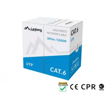 LANBERG tīkla kabelis Cat6 U/UTP LCU6-11CU-0305-S, 305 m, 23 AWG, pelēks, HDPE apvalks