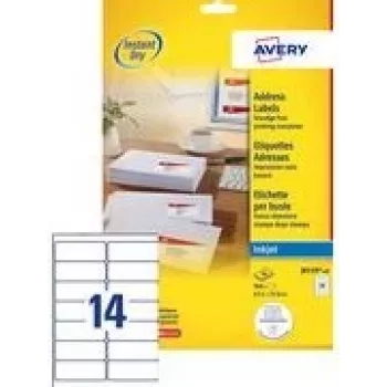 Pašlīmējošās etiķetes Avery J8159-100 — Baltas, tintes printerim, pastāvīgā līme, iepakojums