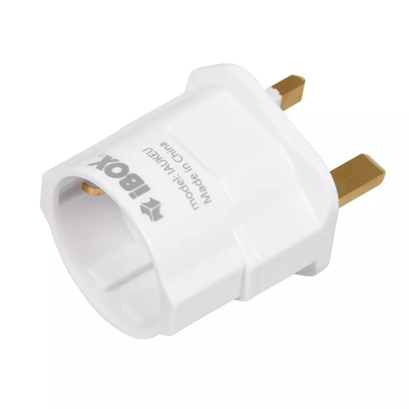 Strāvas adapteris IBOX iaukeu ar maināmiem Lielbritānijas (G tips) un Eiropas (E tips) kontaktdakšiem, 100–240V 50/60Hz, 7.5A, balts