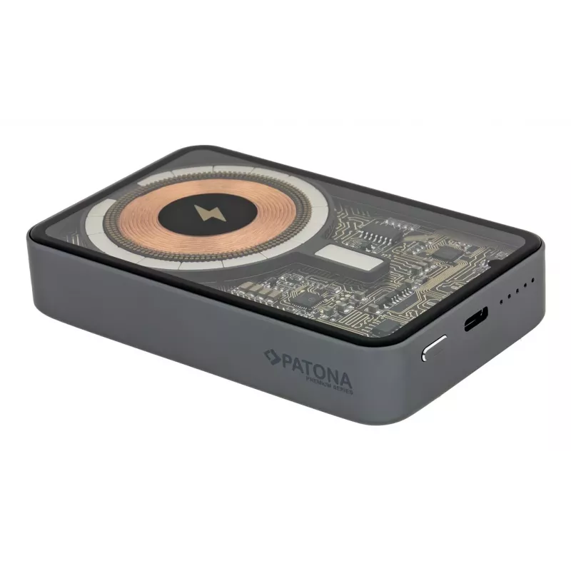 Patona Premium Clear 3.0 portatīvais akumulators 9992, 10000 mAh, PD 20W, MagSafe 15W, USB-C, pelēks