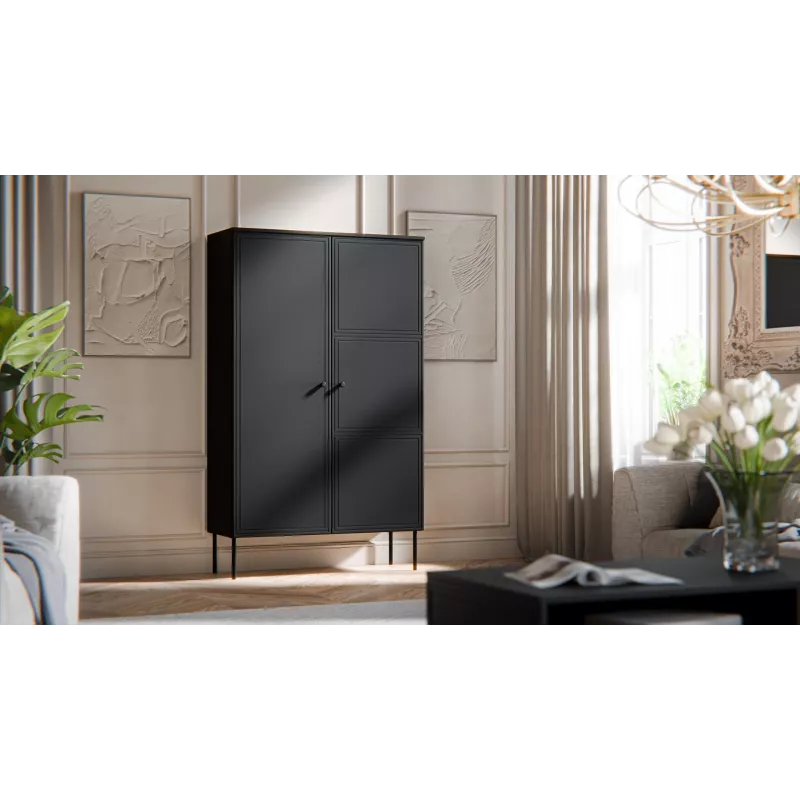 Uzglabāšanas skapis Cama Meble PALAZZO BIS 100x39x166 matēti melns, brīvi stāvošs pie sienas