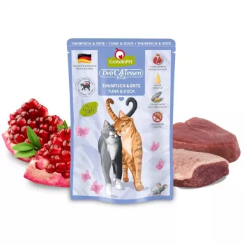 Slapjā kaķu barība Fox4Pets DeliCATessen Tuncis un Pīle 85 g paciņa, pilnvērtīga graudus nesaturoša pieaugušo diēta