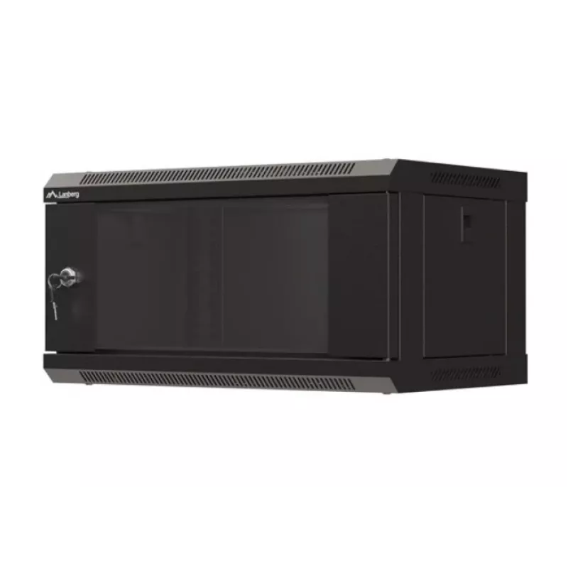 Sienas stiprinājuma servera skapis LANBERG WF03-5304-10B 19 collu 4U melns, stikla durvis