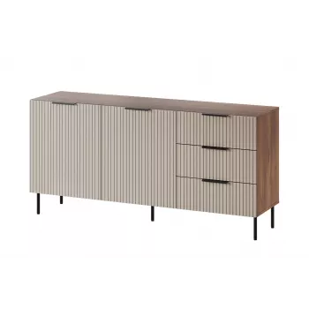 Kumode ALMERA 156×42×75 cm, valrieksts/krems, 3 atvilktnes, skaidu plātne