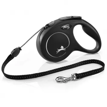 Izvelkamā pavada Flexi Classic 5 m Melna vidējiem suņiem, aukla, max slodze 20 kg, atstarojoši elementi