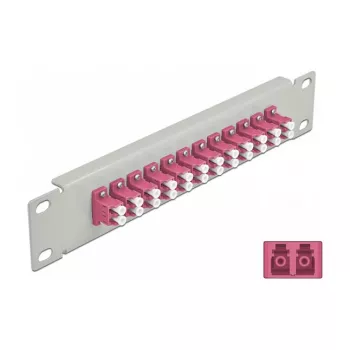 Šķiedru optikas sadales panelis DeLOCK 10 collu 12 Portu LC Duplex Violeta 1U Pelēks