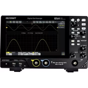 Voltcraft ADO-1002 digitālais osciloskops 100 MHz 2,5 GSa/s 250 Mpts 12 bitu DSO