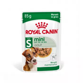 Slapjā suņu barība Royal Canin Mini Adult maisiņš 85 g, mājputnu gaļa, mazām šķirnēm 5–10 kg, 12 × 85 g iepakojums