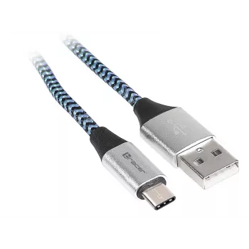 Tracer TRAKBK46266 USB kabelis USB 2.0 1 m USB-C USB-A Melns Zils Sudrabs