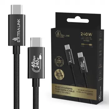 USB C uz USB C kabelis Extralink CABESL05 — 2 m, USB 2.0, melns