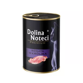 Slapjā barība kaķiem Dolina Noteci Premium Rich in rabbit 400 g – pilnvērtīga barība pieaugušiem kaķiem, viena proteīna avots