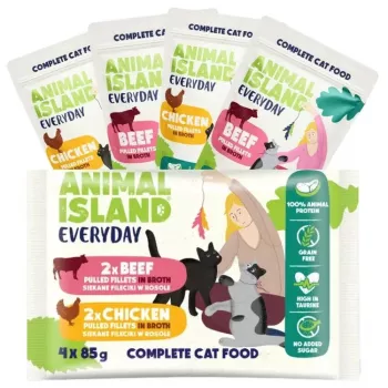 ANIMAL ISLAND Everyday vistas un liellopa filejas buljonā - mitrā kaķu barība - 4 x 85g