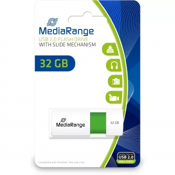 MediaRange USB zibatmiņa 32GB USB 2.0 balta, zaļa (MR973)