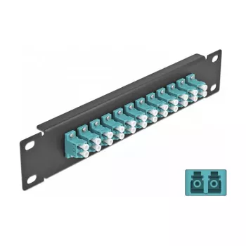 Šķiedru optikas sadales panelis DeLOCK 10 collu 12 portu LC Duplex akva 1U melns
