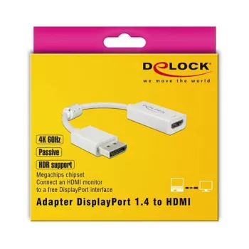 Video kabeļa adapteris DeLOCK 63936 DisplayPort uz HDMI 0,1 m Balts