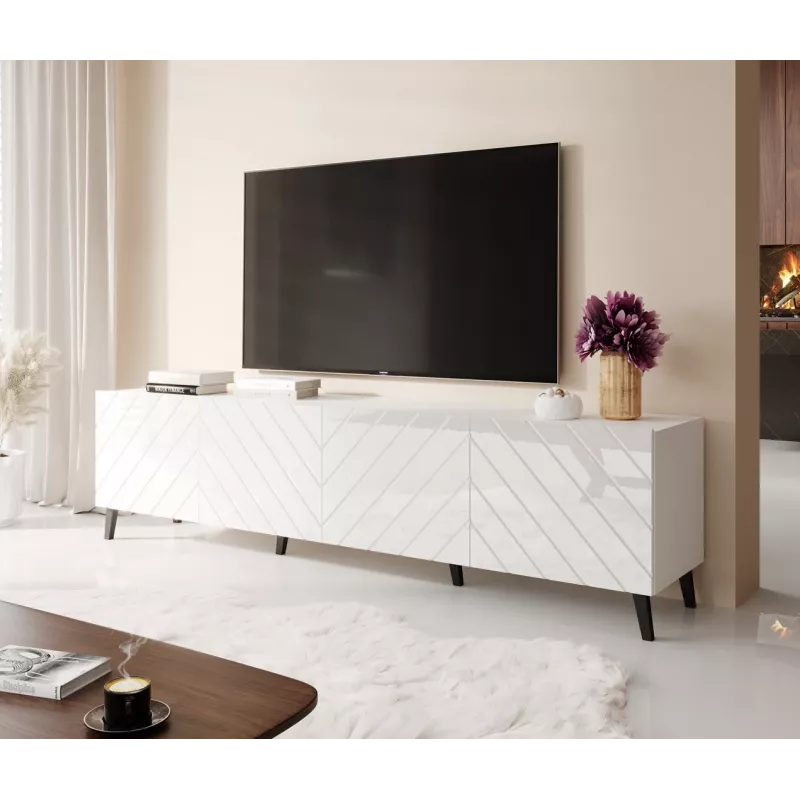 RTV skapis ABETO 200x42x52 balts/glancēti balts