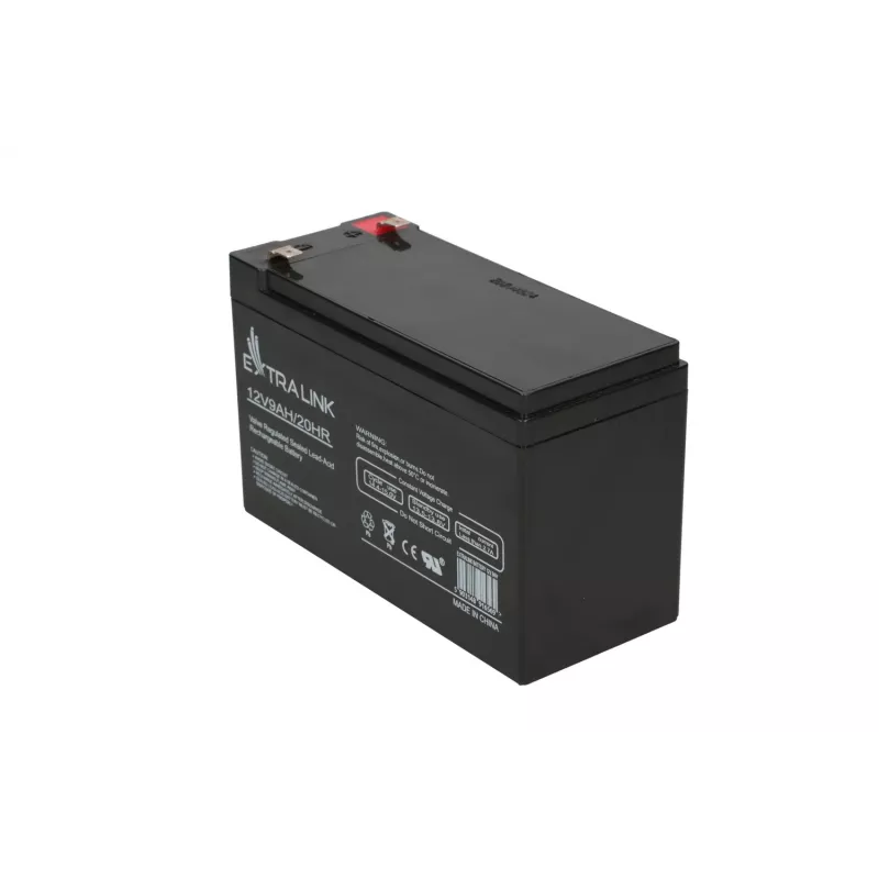 Noslēgts svina-skābes (VRLA) akumulators 12V 9Ah Extralink – AGM, 1 gab., Melns