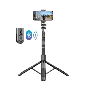 Pašbildes statīvs Crong CRGSGU1BLK alumīnija Bluetooth ar salokāmām kājām un telefona turētāju