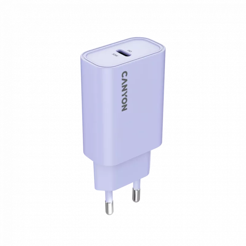 Sienas lādētājs CANYON OnCharge 30CL, 30W USB-C PD, 1x PD izeja, EU spraudnis, Purpurs