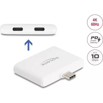 DELOCK USB-C adapteris — USB-C dati 10 Gbps, video 4K@60Hz, PD 92W (model 61088)