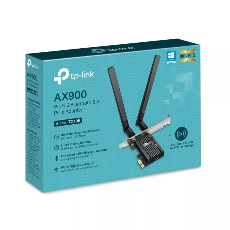 TP-LINK Archer TX10E AX900 PCIe Wi-Fi 6 Bluetooth adapteris