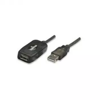 Manhattan USB-A uz USB-A pagarinātājs, 10m, vīriešu/sieviešu, aktīvs, 480 Mbps (USB 2.0), ķēdē savienojams, iebūvēts retranslators, Hi-Speed USB, melns, trīs gadu garantija