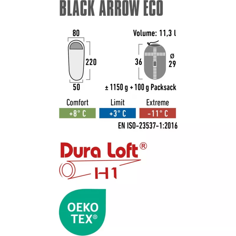 Mūmijas tipa guļammaiss Black Arrow ECO (Tumši zaļš/Sarkans)