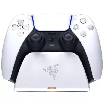 Lādētājs Razer RC21-01900100-R3U1 PlayStation 5 kontrolieriem — balts, lādē vienu kontrolieri, komplektā USB-C uz USB-A kabelis