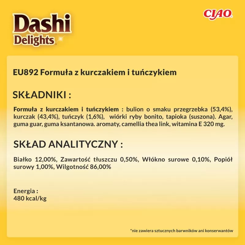Slapjie kaķu gardumi INABA Dashi Delights Delicate Flakes Chicken with Tuna 40 g paciņa