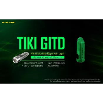 Atslēgu piekariņa lukturītis Nitecore TIKI GITD Grey — USB uzlādējams, 1 lm, 55 mm, 12 g, IP66