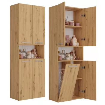 Vannas istabas skapis NEL 1K DK ART KPL, ozolkoka rāmis, 600×300×1740 mm, 5 plaukti, brīvi stāvošs